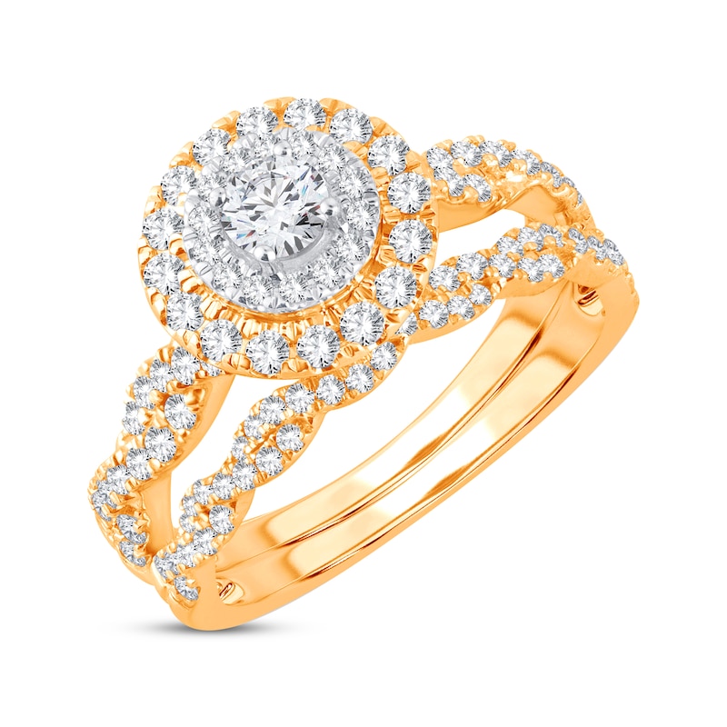 Main Image 2 of Round-Cut Diamond Halo Bridal Set 1 ct tw 14K Yellow Gold