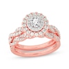 Thumbnail Image 1 of Round-Cut Diamond Double Halo Twist Bridal Set 1 ct tw 14K Rose Gold