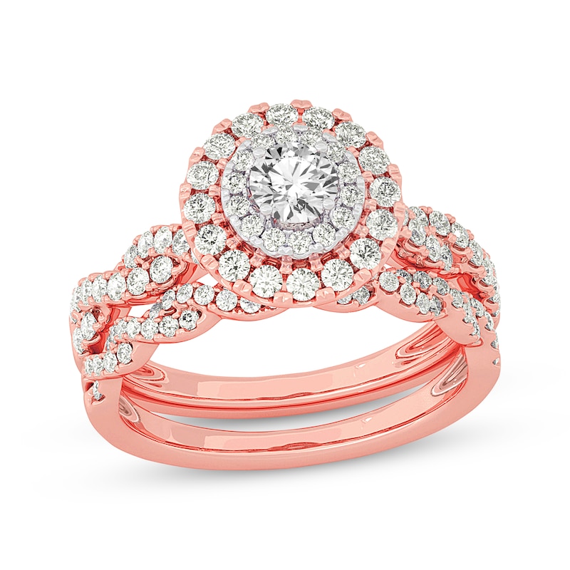 14K White/Rose Gold Twisted Round Diamond Engagement Ring