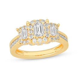 Memories Moments Magic Emerald-Cut Diamond Three-Stone Engagement Ring 1-5/8 ct tw 14K Yellow Gold