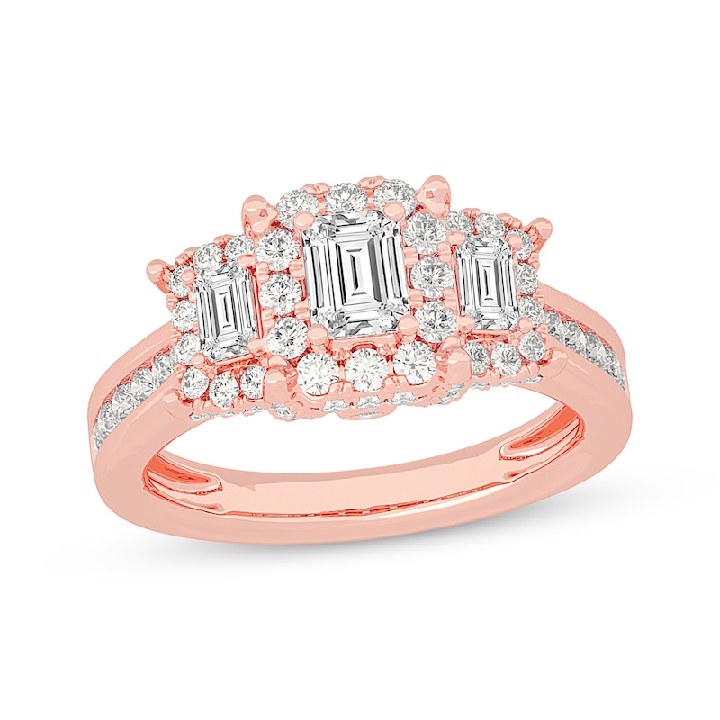 Memories Moments Magic Emerald-Cut Diamond Three-Stone Engagement Ring 1-5/8 ct tw 14K Rose Gold