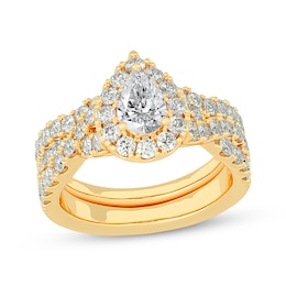 Now + Forever Pear-Shaped Diamond Crossover Shank Bridal Set 2 ct tw 14K Yellow Gold