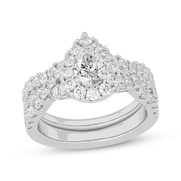 Now + Forever Pear-Shaped Diamond Crossover Shank Bridal Set 2 ct tw 14K White Gold