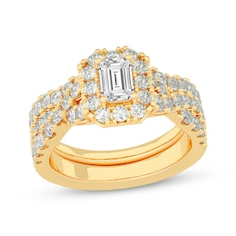 Emerald-Cut Diamond Crossover Shank Bridal Set 2 ct tw 14K Yellow Gold