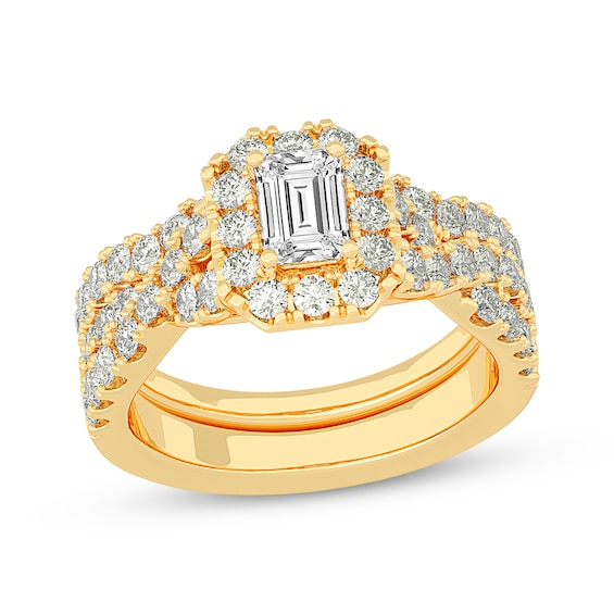 Emerald-Cut Diamond Crossover Shank Bridal Set 2 ct tw 14K Yellow Gold ...