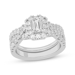 Now + Forever Emerald-Cut Diamond Crossover Shank Bridal Set 2 ct tw 14K White Gold