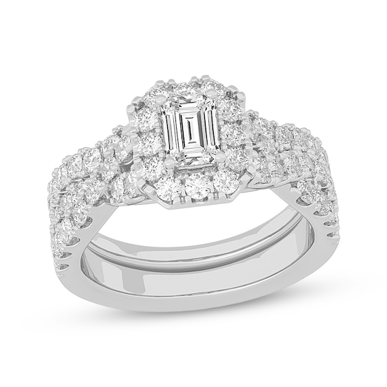 Kay Emerald-Cut Diamond Crossover Shank Bridal Set 2 ct tw 14K White ...