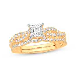 Lab-Grown Diamonds by KAY Princess-Cut Twist Bridal Set 1 ct tw 14K Yellow Gold