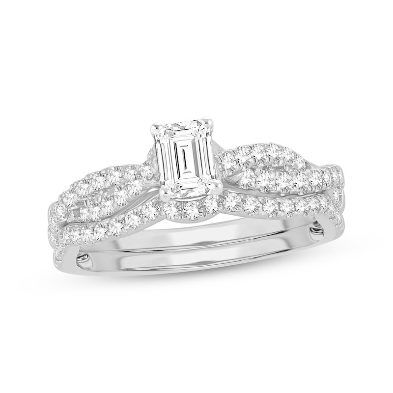 Main Image 1 of Lab-Grown Diamonds by KAY Emerald-Cut Twist Bridal Set 1 ct tw 14K White Gold