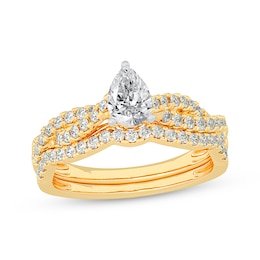 Now + Forever Lab-Grown Diamonds Pear-Shaped Twist Bridal Set 1 ct tw 14K Yellow Gold