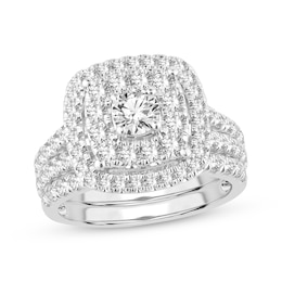 Lab-Grown Diamonds by KAY Round-Cut Cushion Frame Bridal Set 2 ct tw 14K White Gold