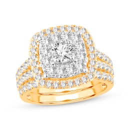 Lab-Grown Diamonds by KAY Round-Cut Cushion Frame Bridal Set 2 ct tw 14K Yellow Gold