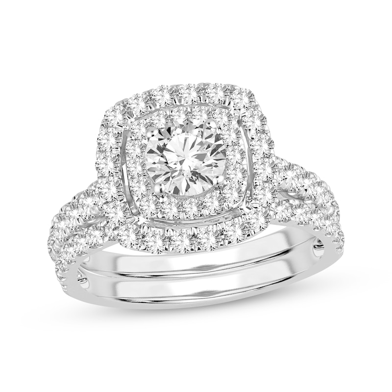 Lab-Created Diamonds by KAY Round-Cut Cushion Frame Bridal Set 2 ct tw 14K White Gold