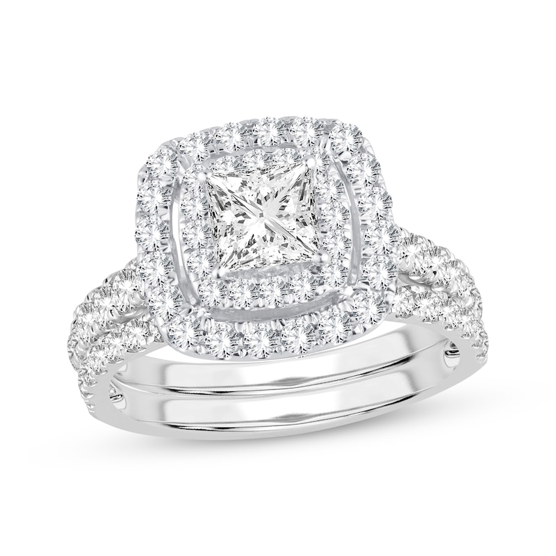 Main Image 1 of Lab-Grown Diamonds by KAY Princess-Cut Double Frame Bridal Set 2 ct tw 14K White Gold