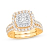 Thumbnail Image 1 of Lab-Grown Diamonds by KAY Princess-Cut Double Frame Bridal Set 2 ct tw 14K Yellow Gold