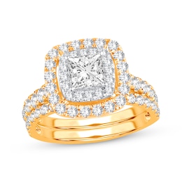 Lab-Grown Diamonds by KAY Princess-Cut Double Frame Bridal Set 2 ct tw 14K Yellow Gold