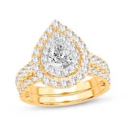 Lab-Grown Diamonds by KAY Pear-Shaped Double Frame Bridal Set 2 ct tw 14K Yellow Gold