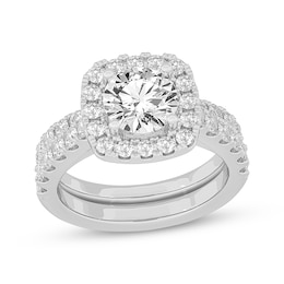 Now + Forever Lab-Grown Diamonds Round-Cut Cushion Frame Bridal Set 3 ct tw 14K White Gold