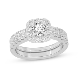 Now + Forever Lab-Grown Diamonds Round-Cut Cushion Frame Bridal Set 1-1/2 ct tw 14K White Gold