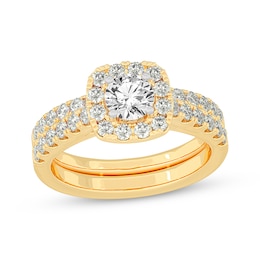 Lab-Grown Diamonds by KAY Round-Cut Cushion Frame Bridal Set 1-1/2 ct tw 14K Yellow Gold