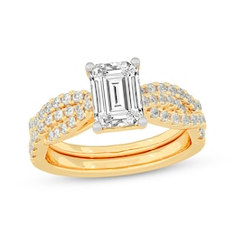 Lab-Grown Diamonds by KAY Emerald-Cut Twist Shank Bridal Set 2 ct tw 14K Yellow Gold