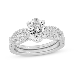 Now + Forever Lab-Grown Diamonds Oval-Cut Twist Shank Bridal Set 2 ct tw 14K White Gold