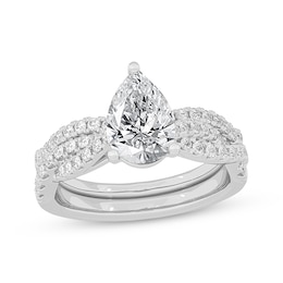 Now + Forever Lab-Grown Diamonds Pear-Shaped Twist Shank Bridal Set 2 ct tw 14K White Gold