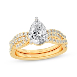 Now + Forever Lab-Grown Diamonds Pear-Shaped Twist Shank Bridal Set 2 ct tw 14K Yellow Gold