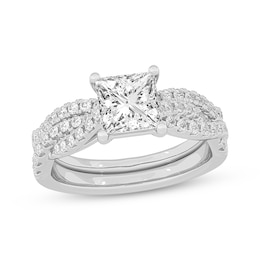 Now + Forever Lab-Grown Diamonds Princess-Cut Twist Shank Bridal Set 2 ct tw 14K White Gold