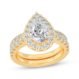 Lab-Grown Diamonds by KAY Pear-Shaped Bridal Set 3 ct tw 14K Yellow Gold