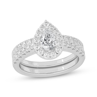 Halo Pear Shaped Engagement Ring Split Shank, 4.4 ct J VS2 GIA 14K White Gold