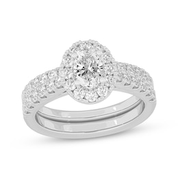 Lab-Grown Diamonds by KAY Oval-Cut Halo Bridal Set 1-1/2 ct tw 14K White Gold