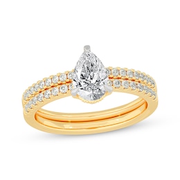 Lab-Grown Diamonds by KAY Pear-Shaped Bridal Set 1-3/8 ct tw 14K Yellow Gold