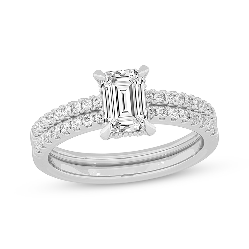 Main Image 1 of Lab-Grown Diamonds by KAY Emerald-Cut Bridal Set 1-3/8 ct tw 14K White Gold