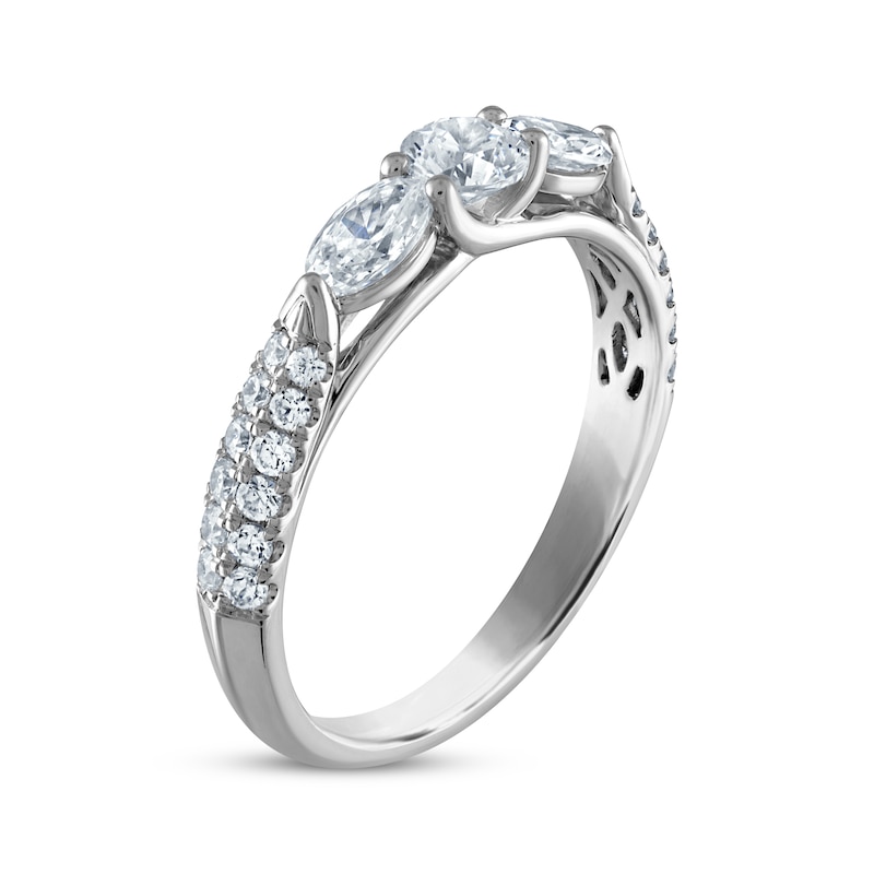 Oval & Round-Cut Diamond Three-Stone Anniversary Ring 1 ct tw 14K White Gold