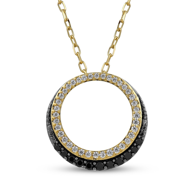 Main Image 1 of Black & White Diamond Circle Necklace 1/5 ct tw 10K Yellow Gold 18&quot;