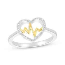 Diamond Heartbeat Fashion Ring 1/15 ct tw Sterling Silver & 10K Yellow Gold