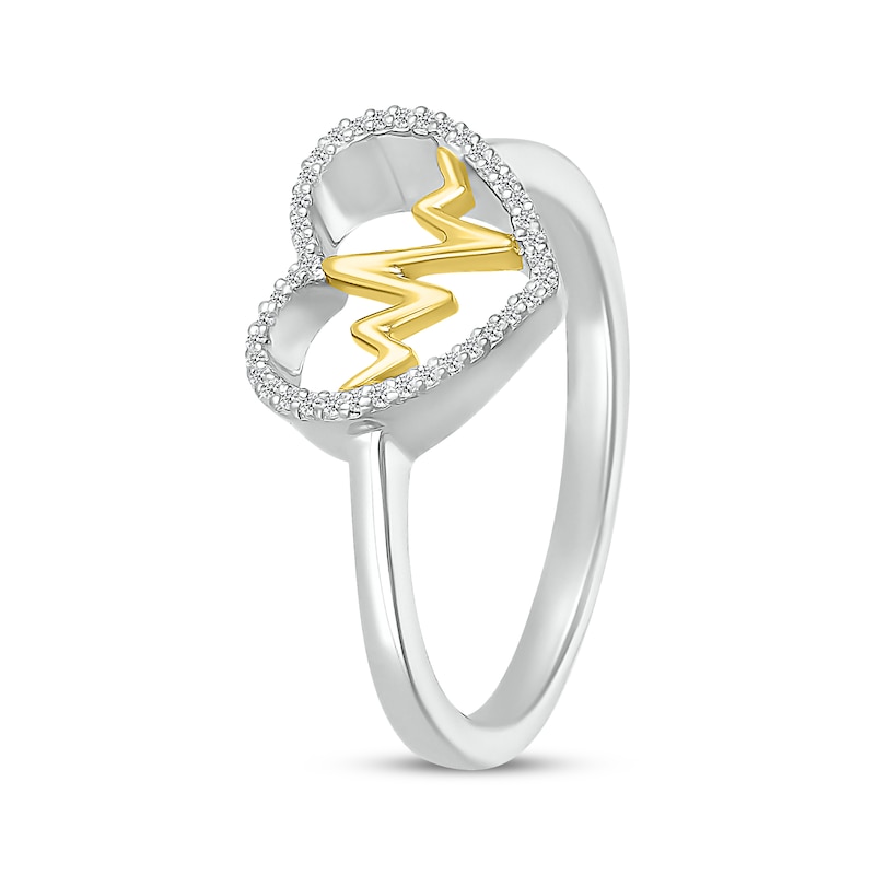 Diamond Heartbeat Fashion Ring 1/15 ct tw Sterling Silver & 10K Yellow Gold