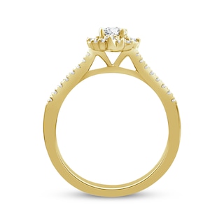 Oval-Cut Diamond Starburst Halo Engagement Ring 1/2 ct tw 14K Yellow ...