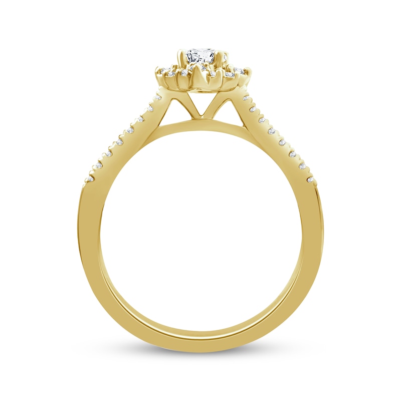 Oval-Cut Diamond Starburst Halo Engagement Ring 1/2 ct tw 14K Yellow Gold