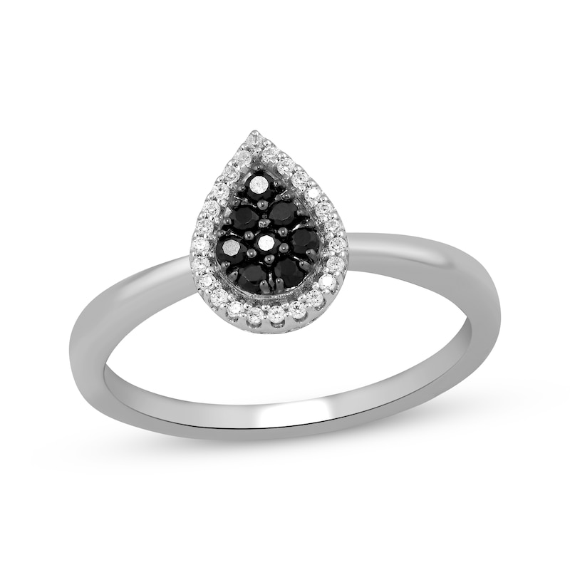 Main Image 1 of Black & White Multi-Diamond Teardrop Fashion Ring 1/5 ct tw Sterling Silver