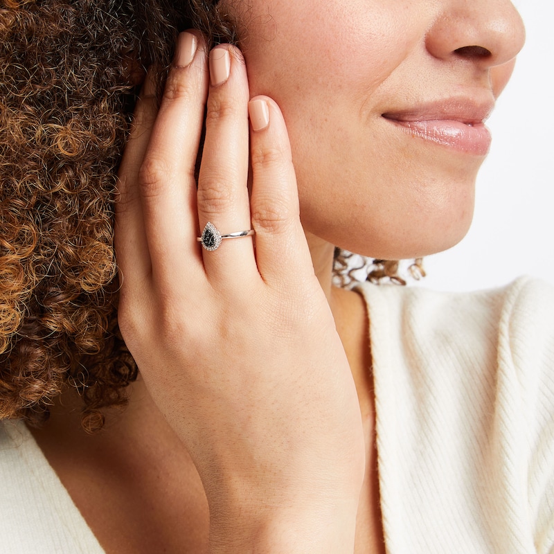 Main Image 4 of Black & White Multi-Diamond Teardrop Fashion Ring 1/5 ct tw Sterling Silver