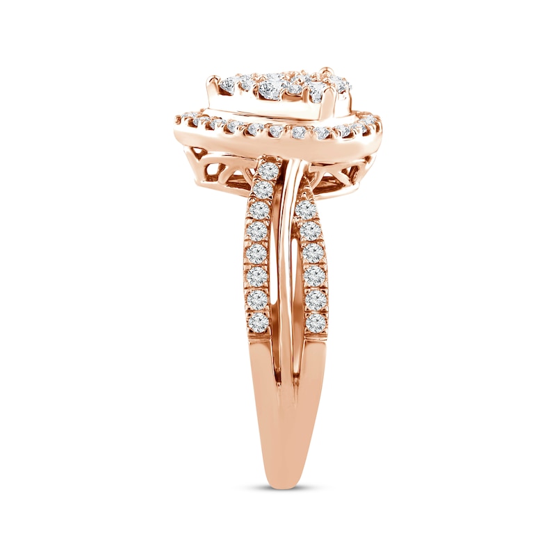 Multi-Diamond Center Teardrop Frame Engagement Ring 3/4 ct tw 14K Rose Gold