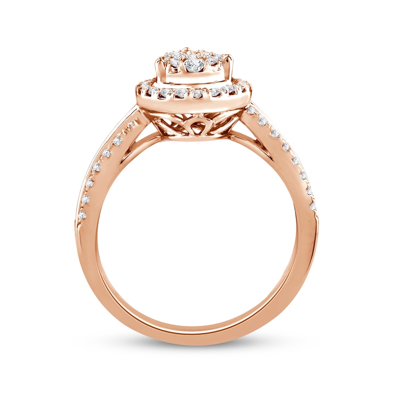 Multi-Diamond Center Teardrop Frame Engagement Ring 3/4 ct tw 14K Rose Gold