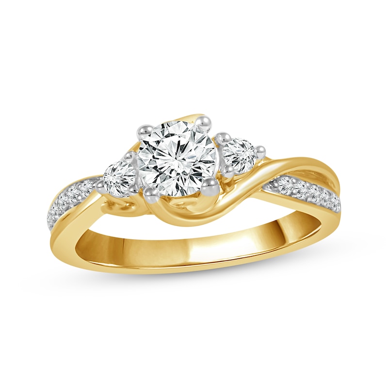 Main Image 1 of Memories Moments Magic Round-Cut Diamond Three-Stone Engagement Ring 1 ct tw 14K Yellow Gold