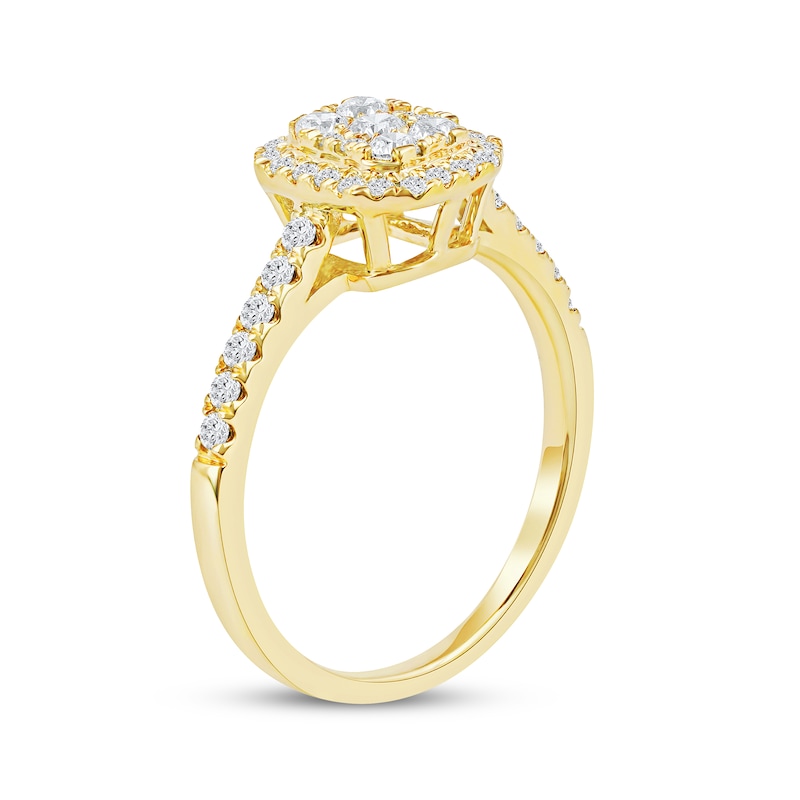 Main Image 2 of Now + Forever Multi-Diamond Cushion-Shaped Halo Engagement Ring 1/2 ct tw 10K Yellow Gold