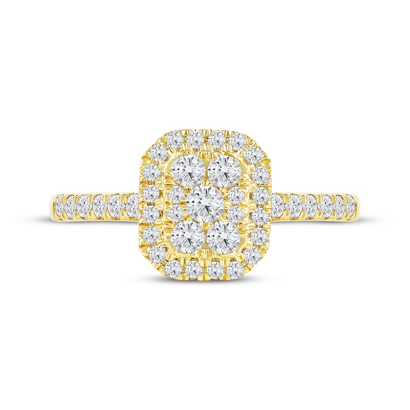 Main Image 3 of Now + Forever Multi-Diamond Cushion-Shaped Halo Engagement Ring 1/2 ct tw 10K Yellow Gold