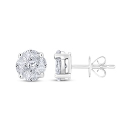 Princess & Marquise-Cut Multi-Diamond Stud Earrings 1/5 ct tw Sterling Silver