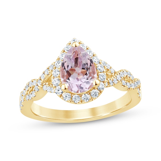 Pear-Shaped Amethyst Diamond Halo Twist Engagement Ring 3/8 ct tw 14K Yellow Gold