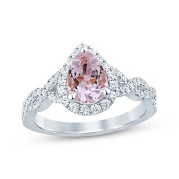 Pear-Shaped Amethyst Diamond Halo Twist Engagement Ring 3/8 ct tw 14K White Gold